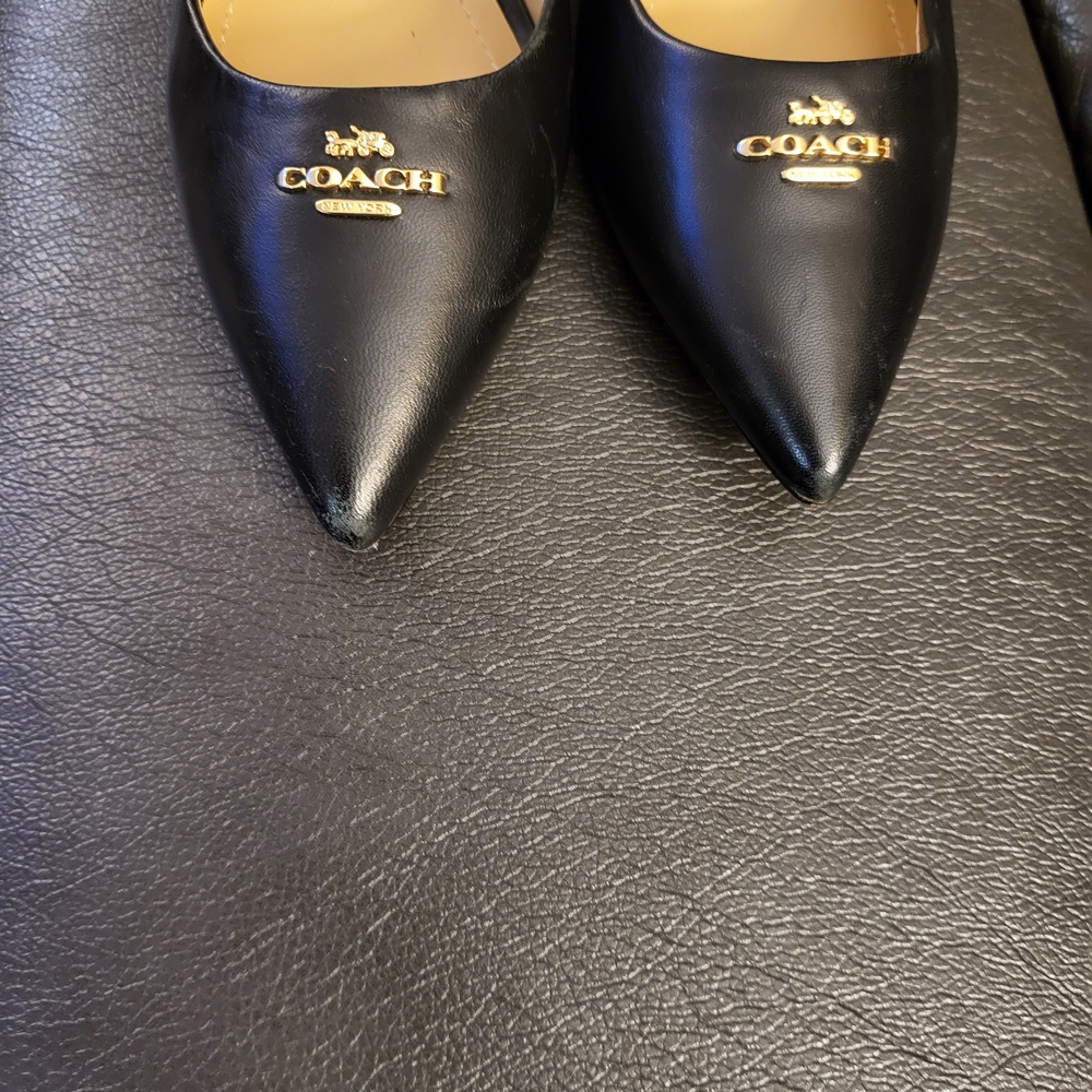 Coach Black Leather Heels with Gold Accents - Picture 5 of 5